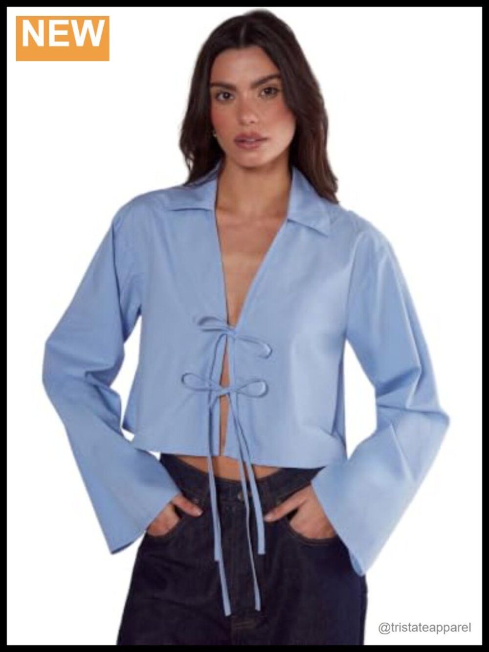 Women's Cotton Tie Front Collared Wide Cuff Shirt